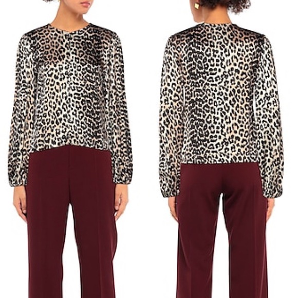 Ganni Tops - GANNI Blouse Long Sleeve Leopard Print Beige Black Size 40 / US 8